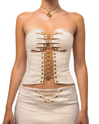 Possessive corset - Hand Shaped Denim Corset - Front view